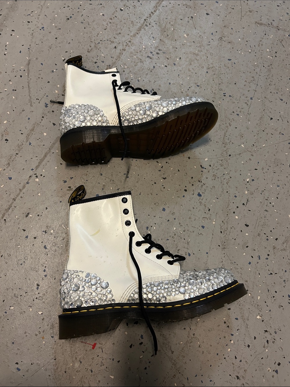 White Crystal-Embellished Combat Boots - Women - Picture 2 of 7